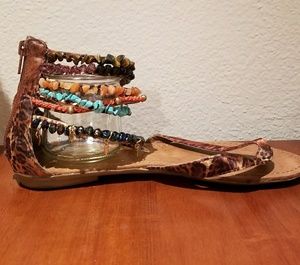 ZigiSoho Leapard Print Beaded Sandals.
